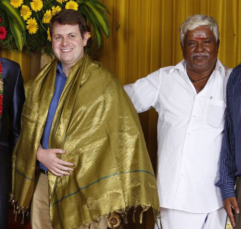 golden shawl at a wedding