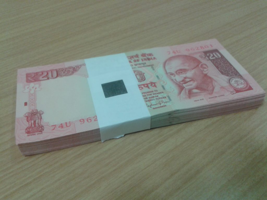 brick of 20 rupee notes