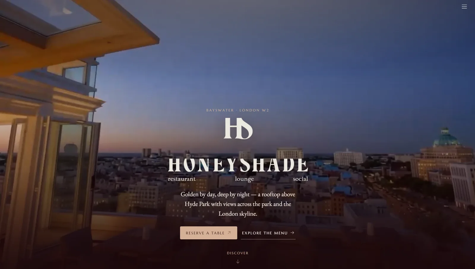 Honeyshade website on desktop