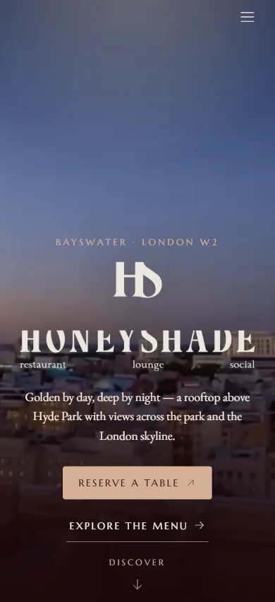 Honeyshade website on mobile