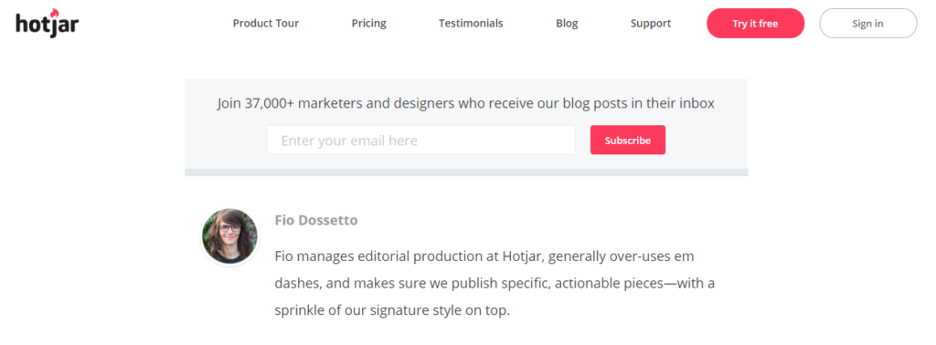 hotjar blog subscription form