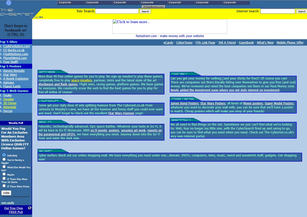 Screenshot of The-Cybernet.co.uk, Peter's first website